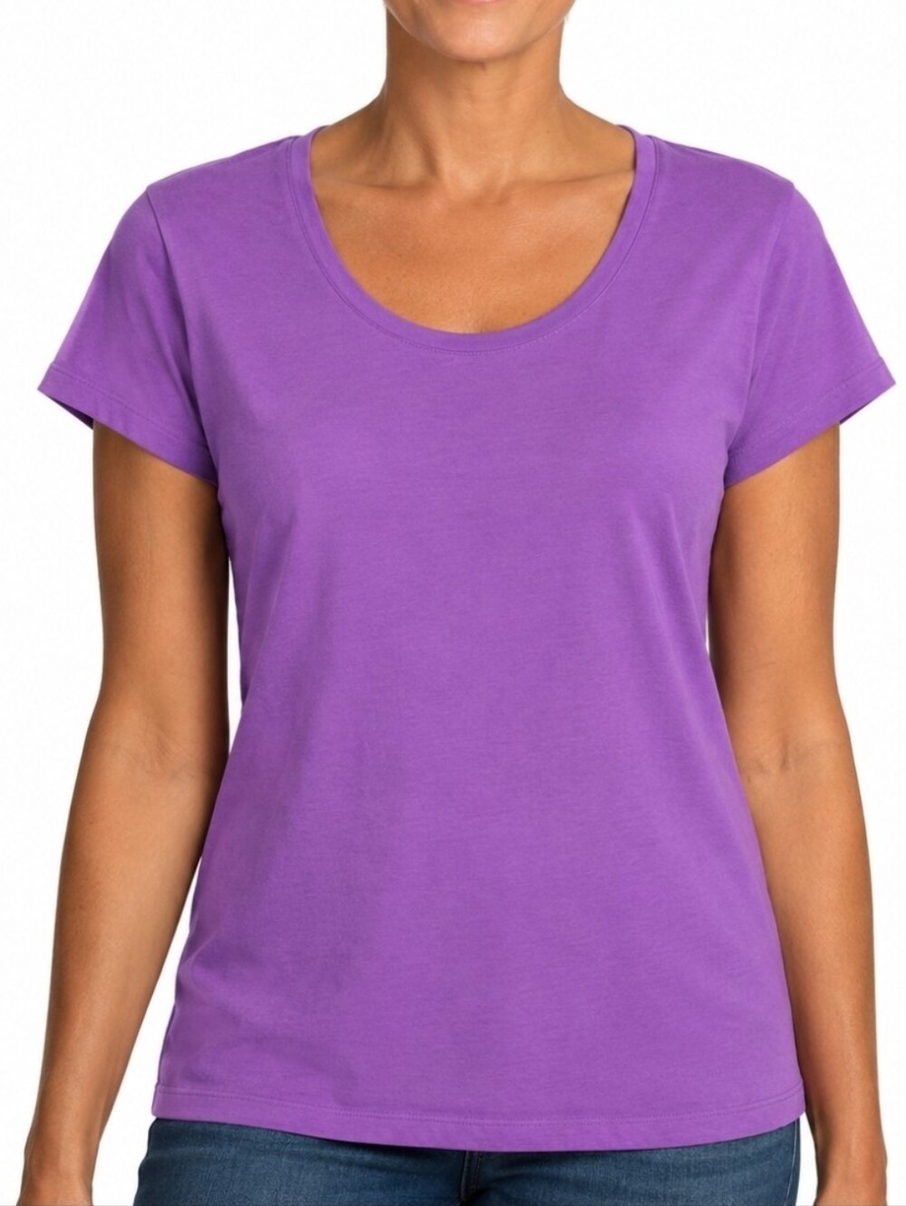 Lands' End Women's Purple Short Sleeve Scoop Neck Pullover Top